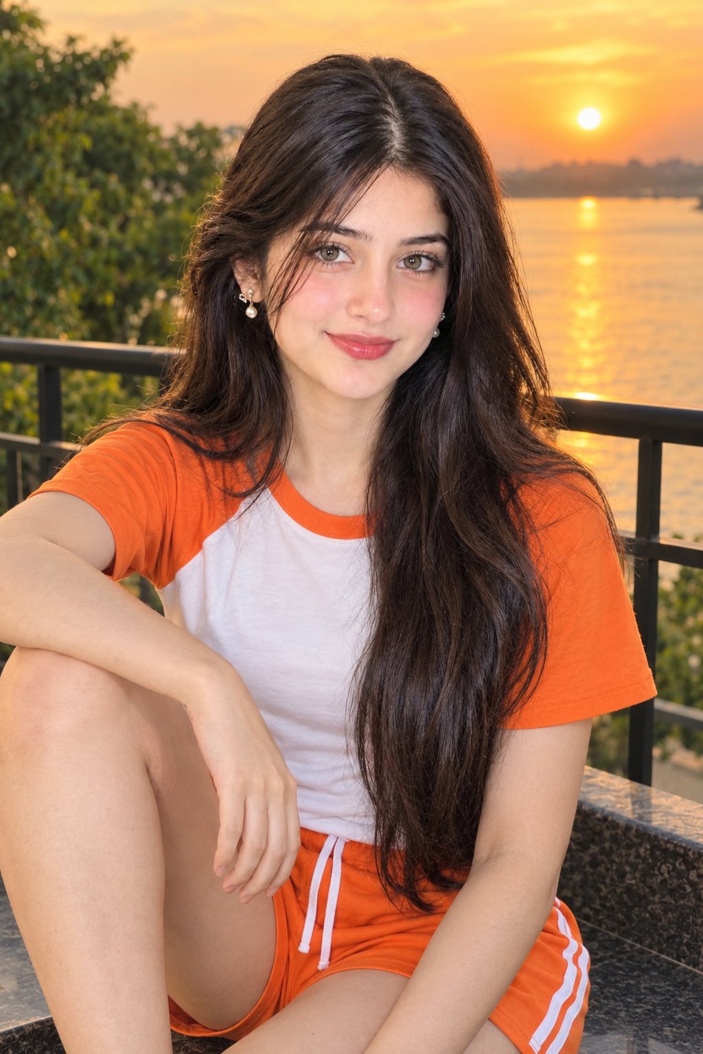 golden hour balcony portrait with reference face
