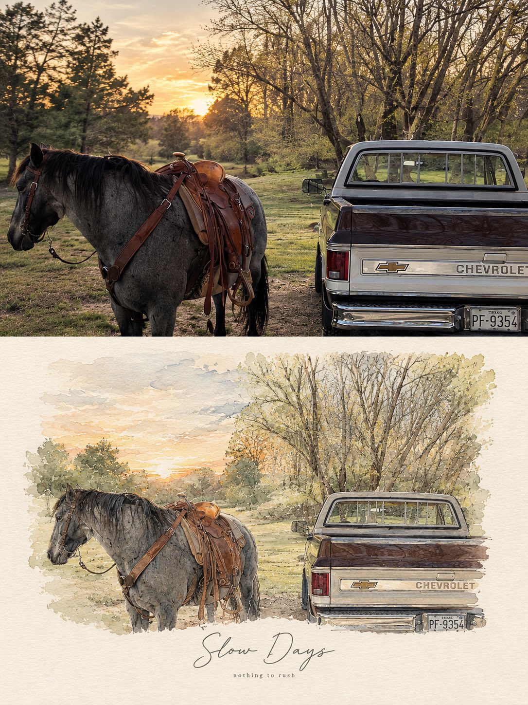 photo and watercolor editorial vignette