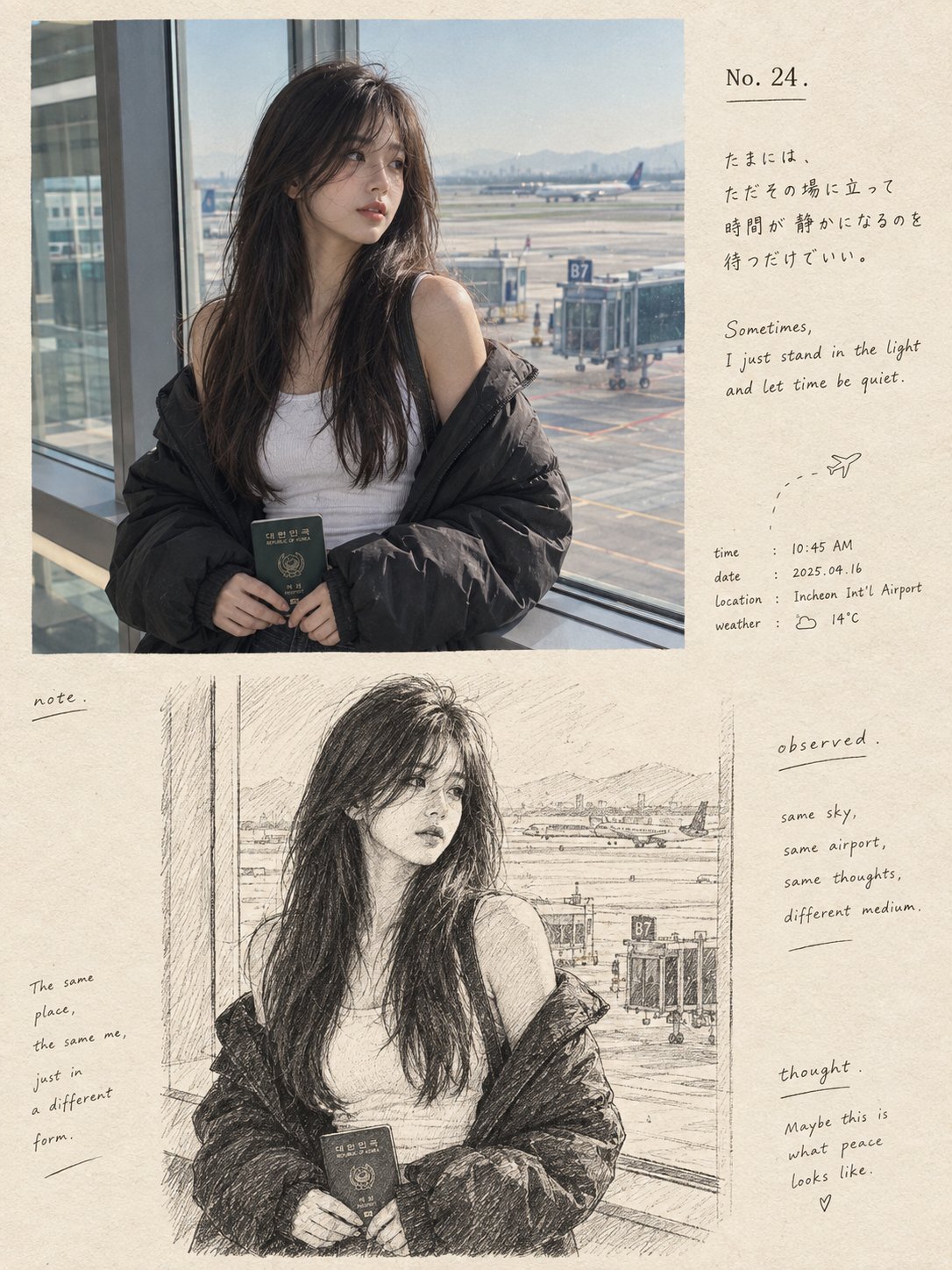 airport photo and ink sketch artbook page