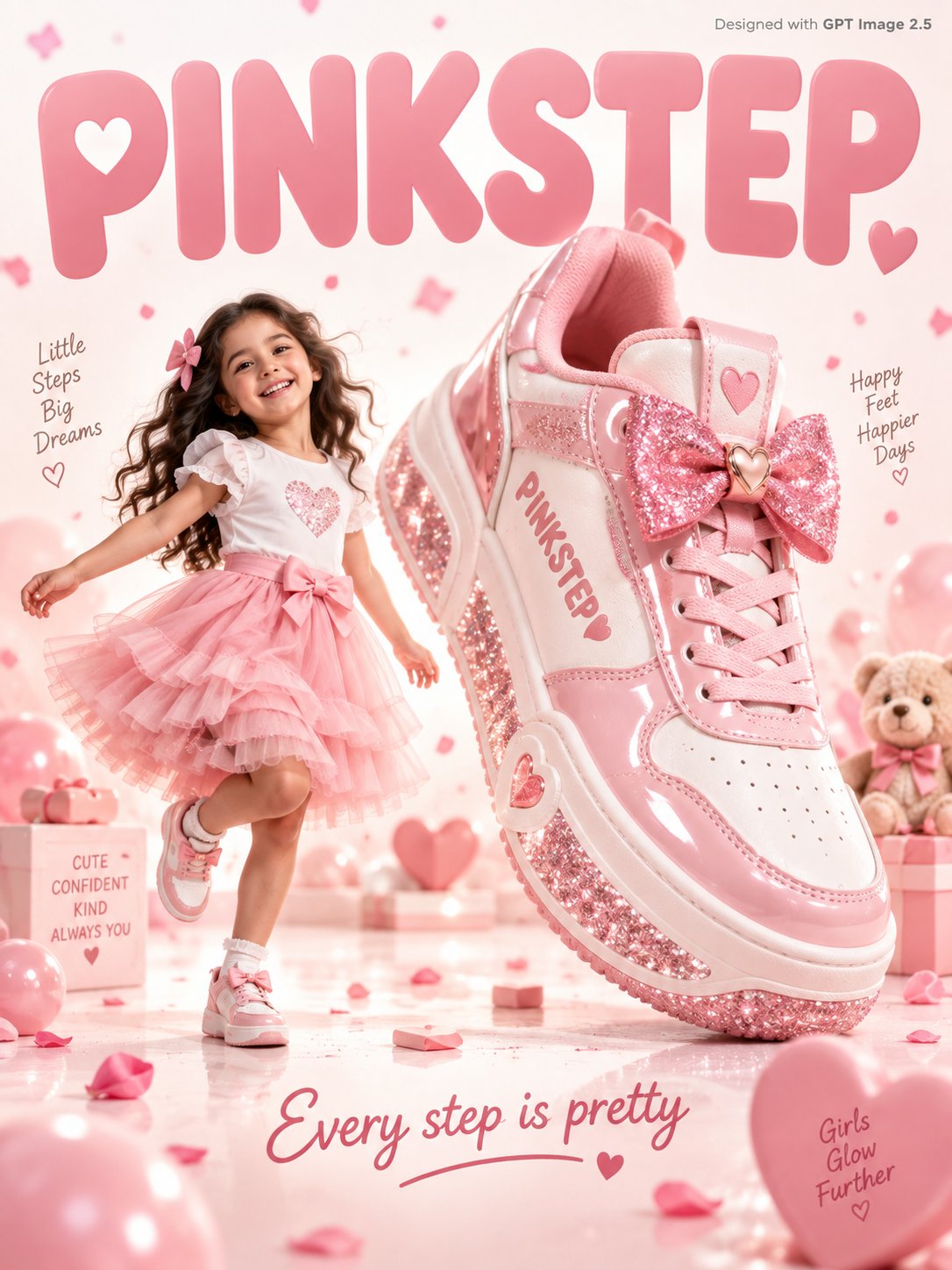 kids footwear ad poster with giant sneaker