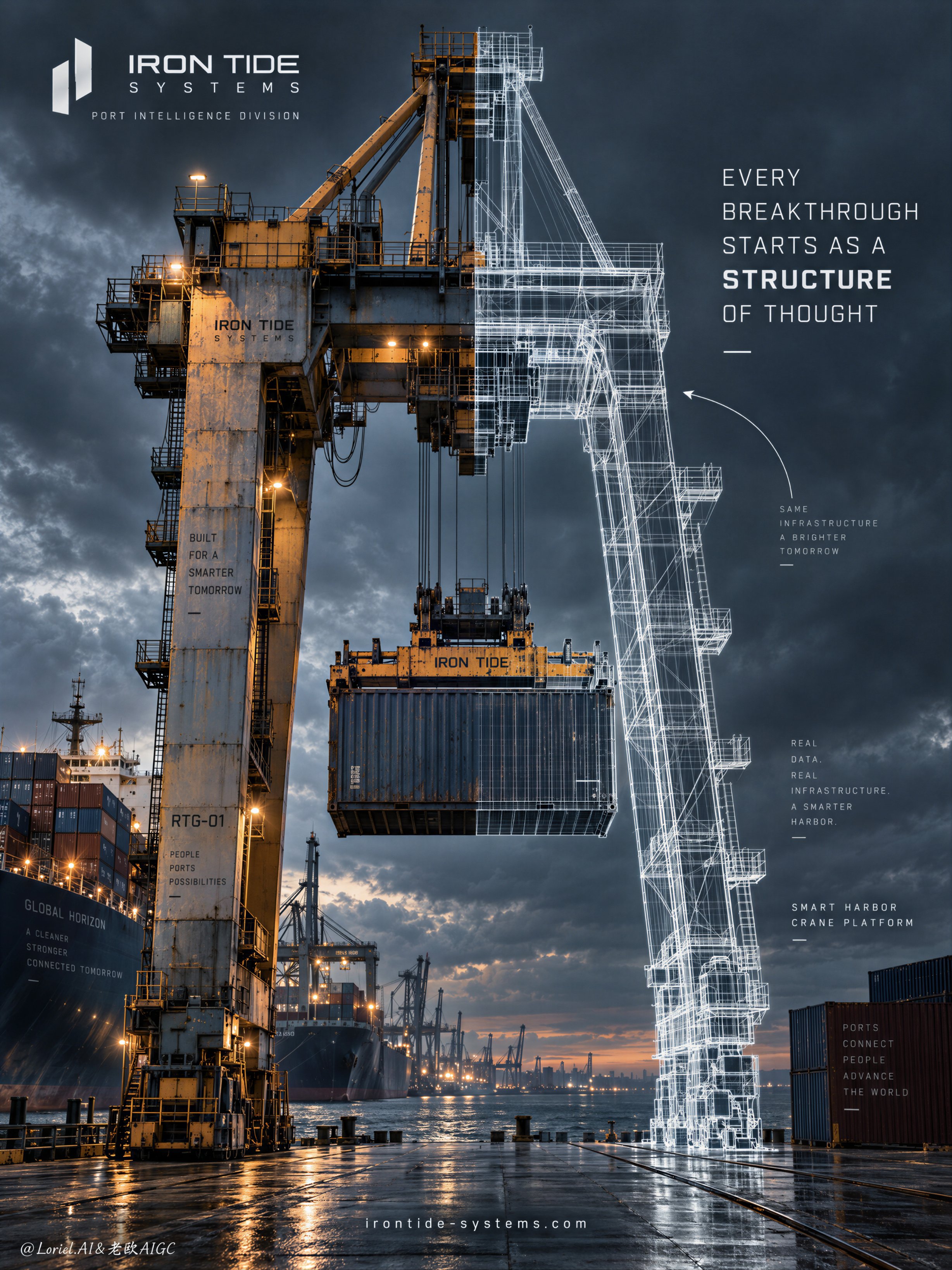 industrial crane blueprint fusion poster